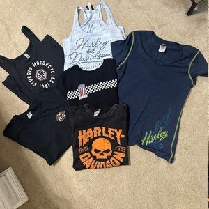 Harley-Davidson Women's Short Sleeve Tops - Black, Blue, Gray, and Orange